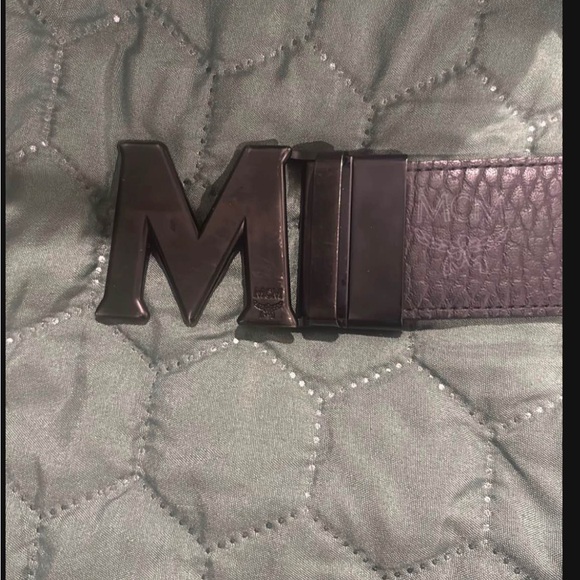 MCM Black Leather Belt with M Buckle